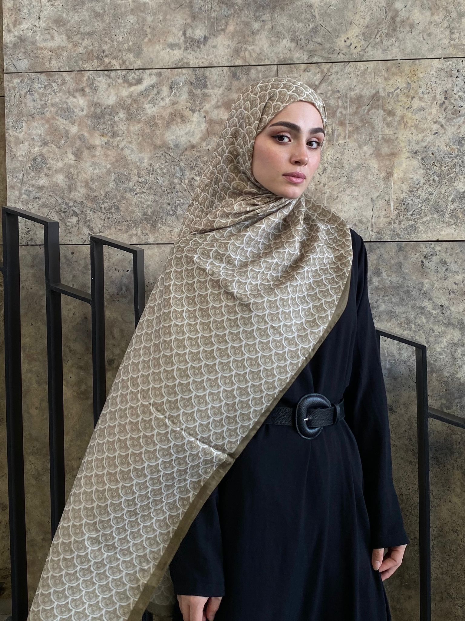 Minimal Pattern Hijab - Oil Green
