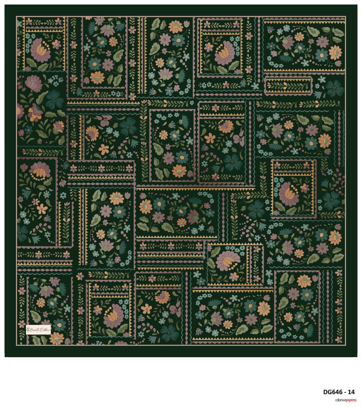 Spring Mosaic Square Scarf - Emerald