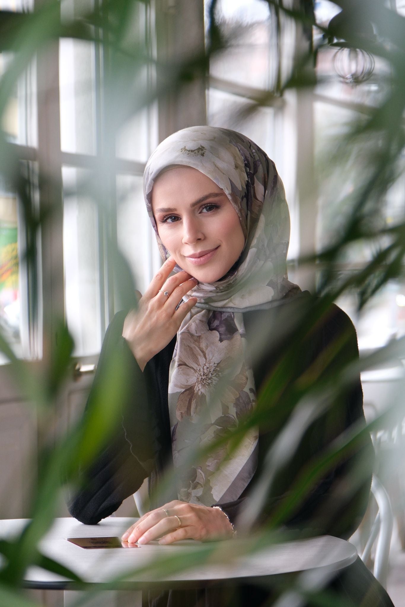 Velvet Bloom Square Scarf - Green