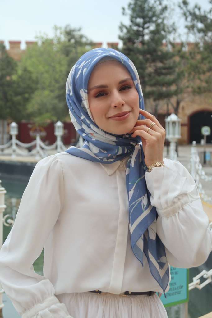 Silk Garden Square Scarf - Denim Blue
