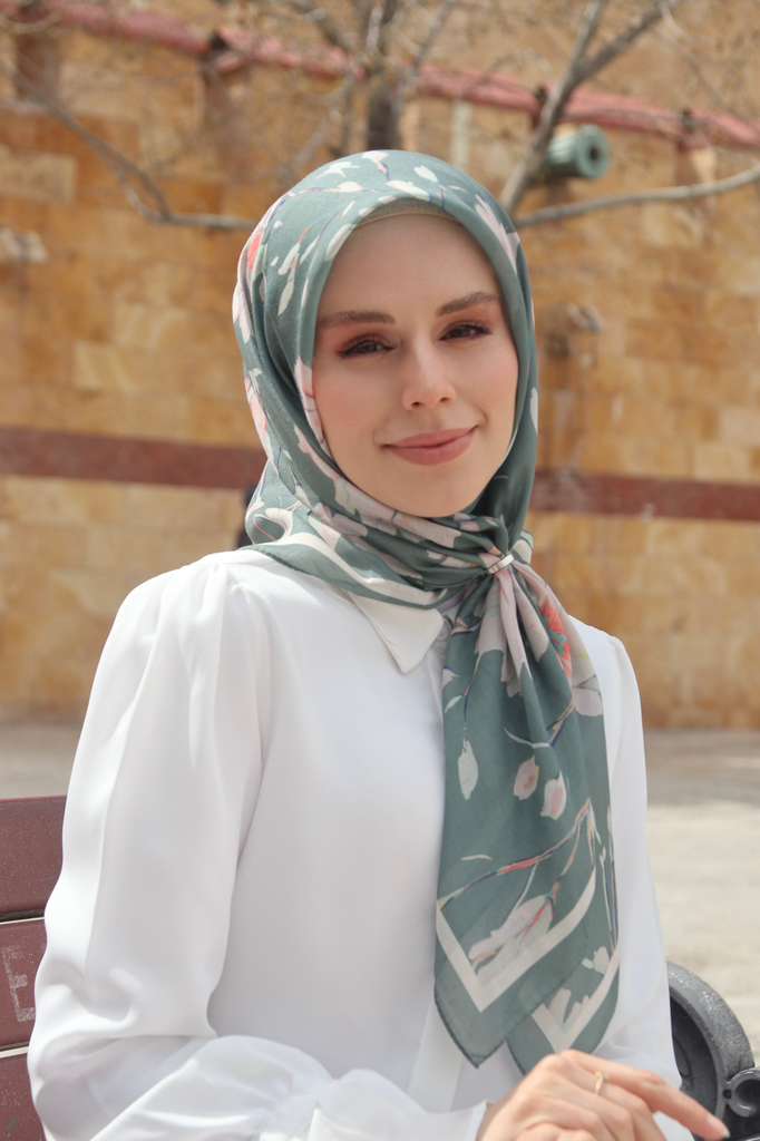 Silk Garden Square Scarf - Deep Khaki