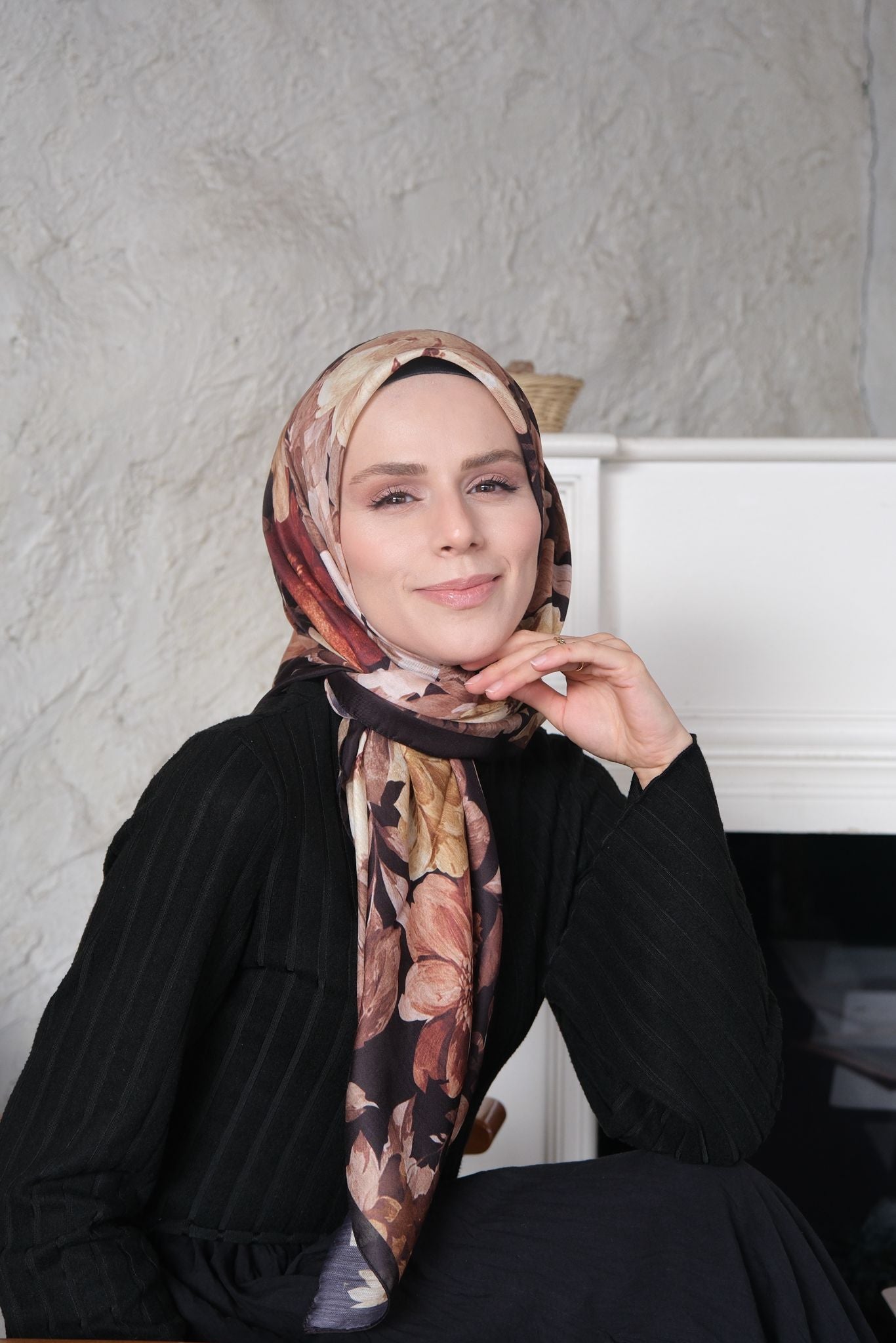 Velvet Bloom Square Scarf - Black Autumn