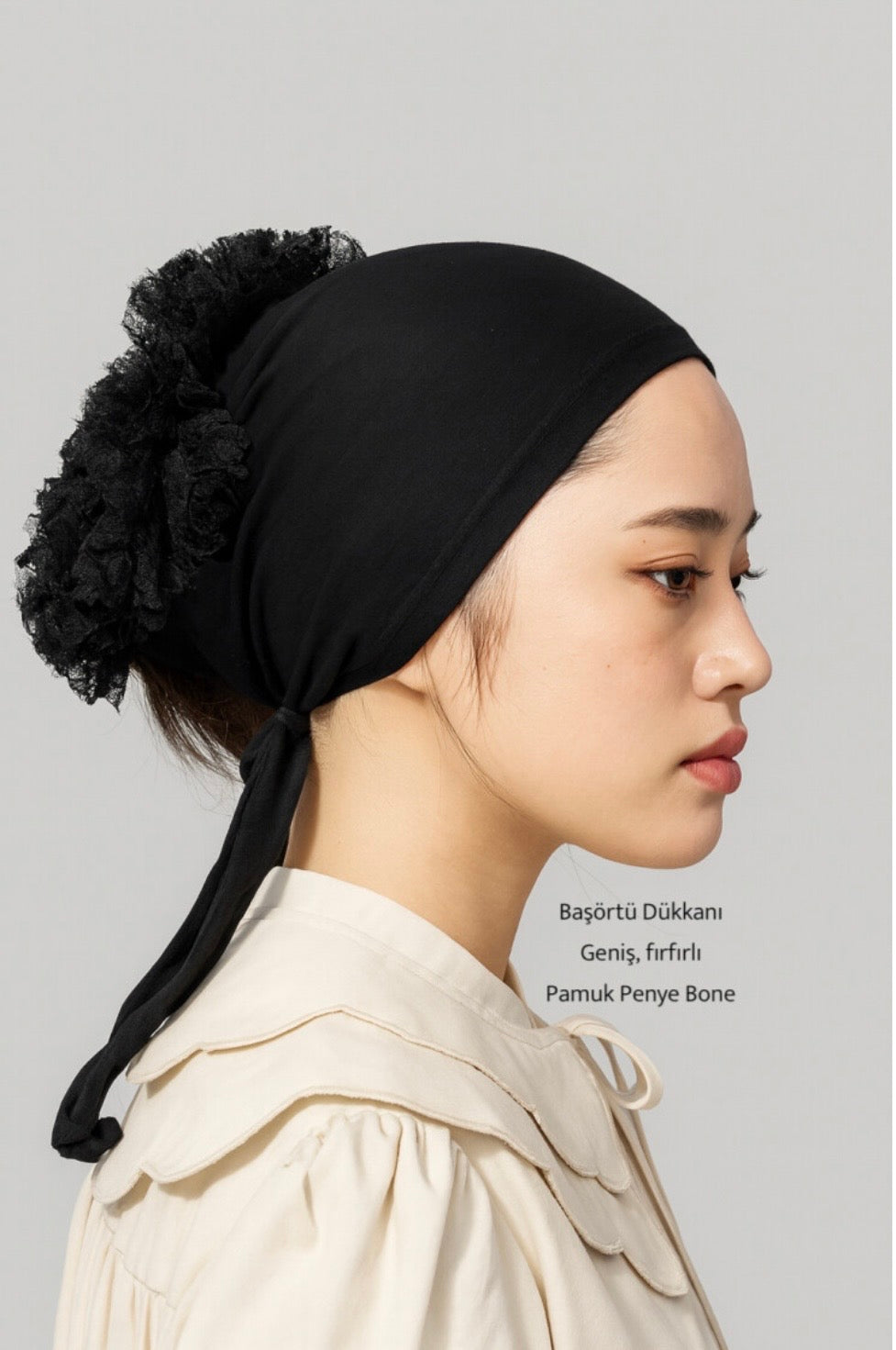 Ruffled Hijab Bonnet- Black