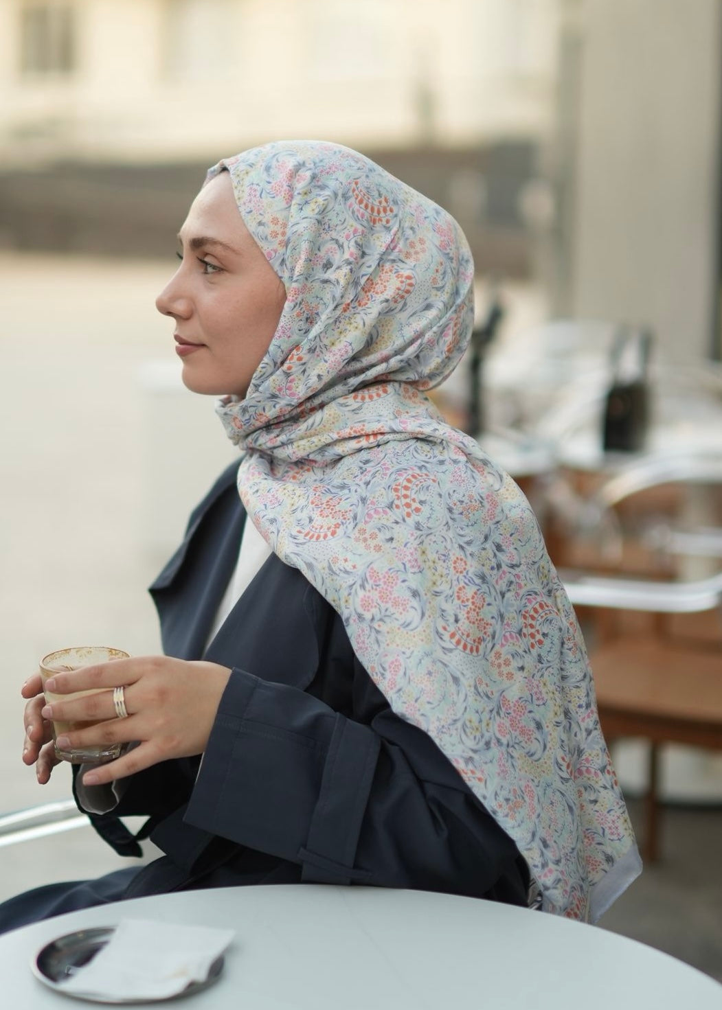 Nazeen Pattern Hijab - Pastel Blue