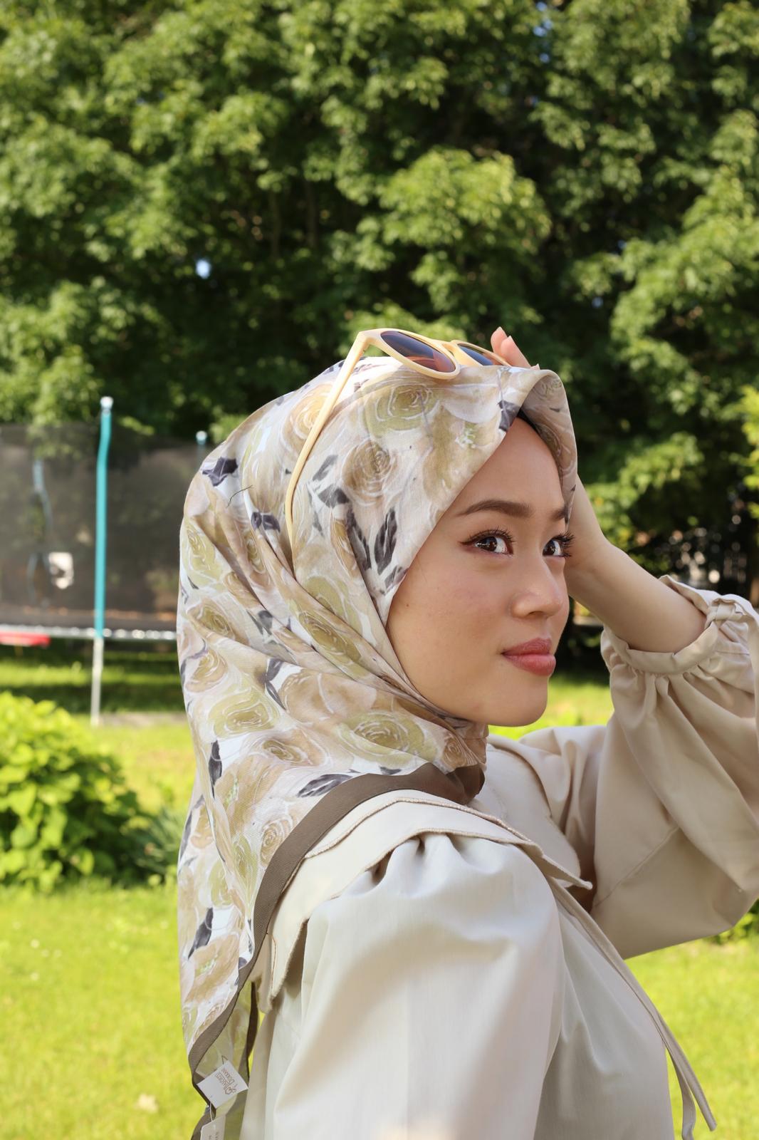 Rose Square Scarf - Olive Green