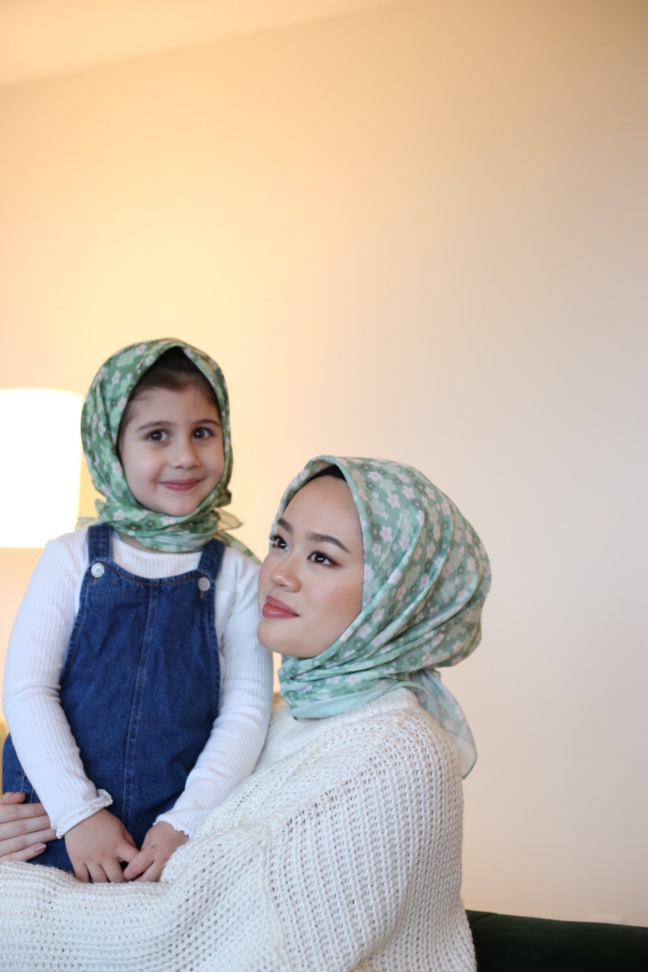 Mom & Kids Square Scarf - Green Wildflowers