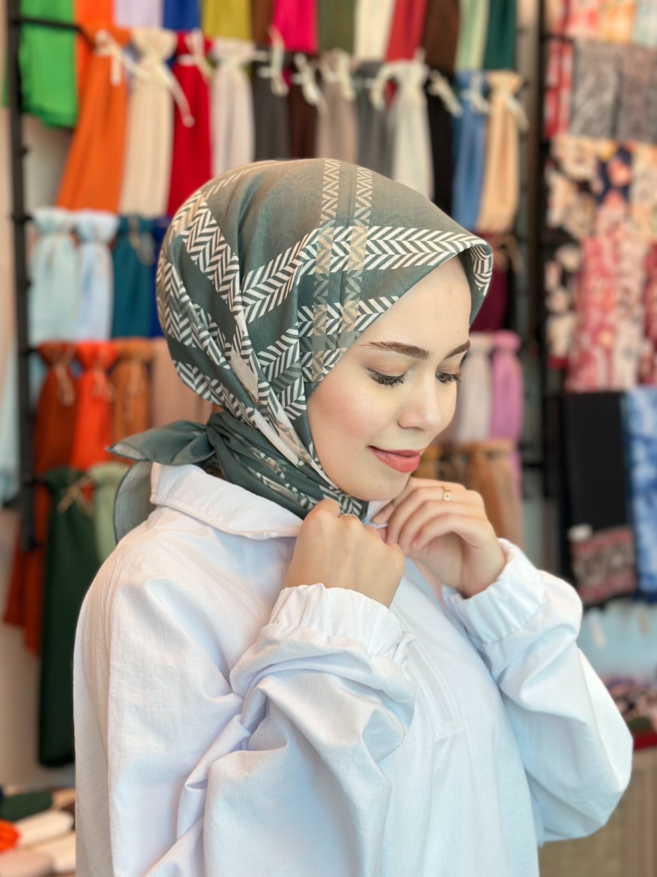 Plaid Square Scarf - Khaki