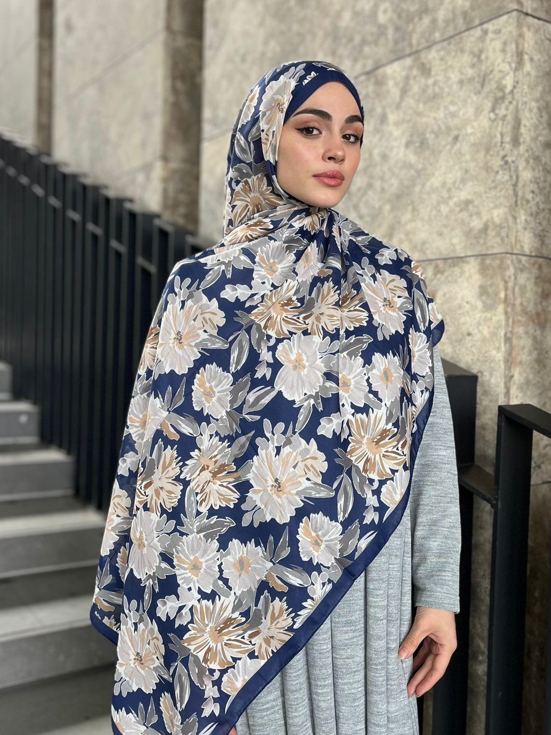 Matilda Pattern Hijab - Navy Blue