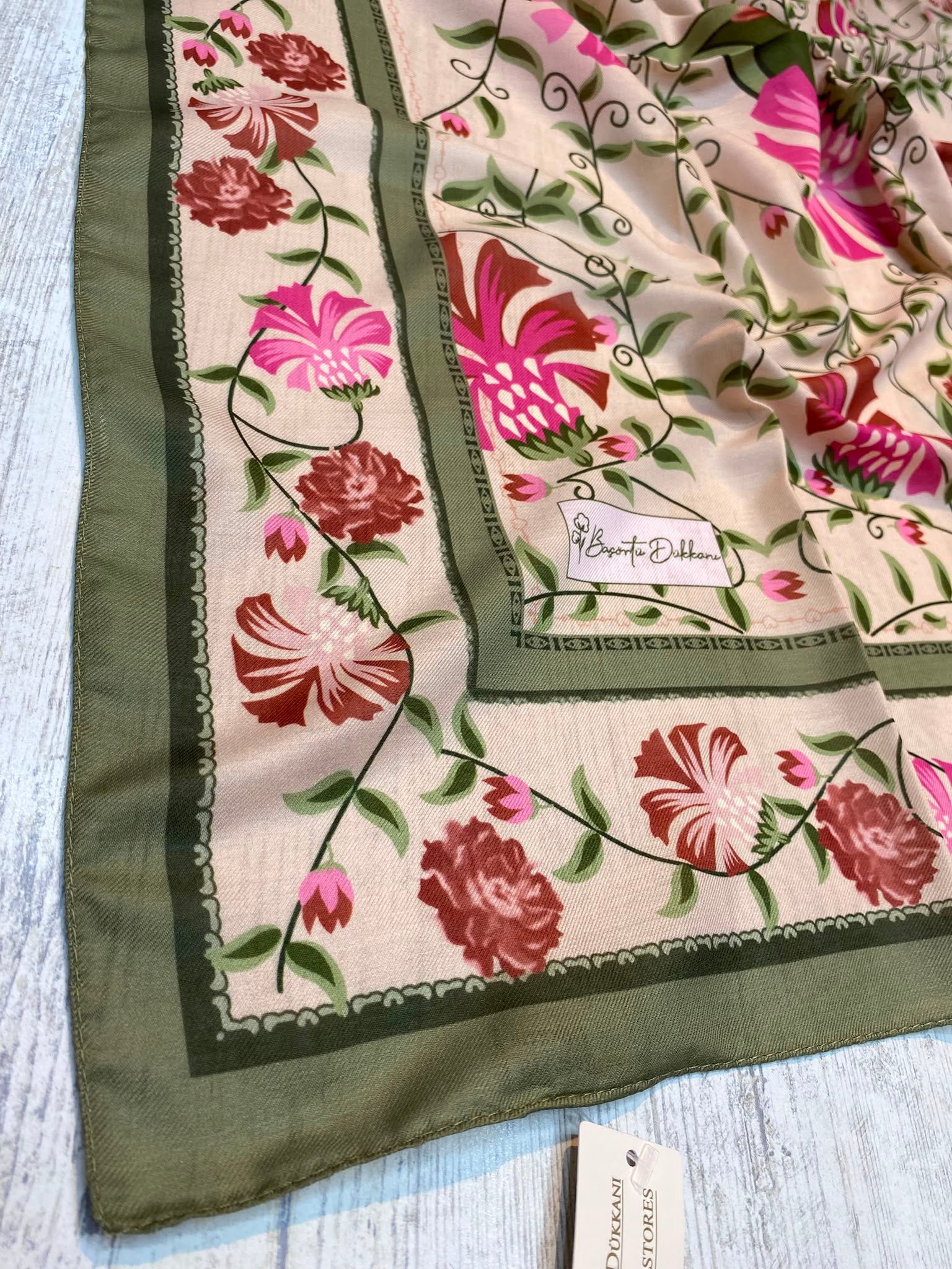 Palace Flower Square Scarf - Soft Green