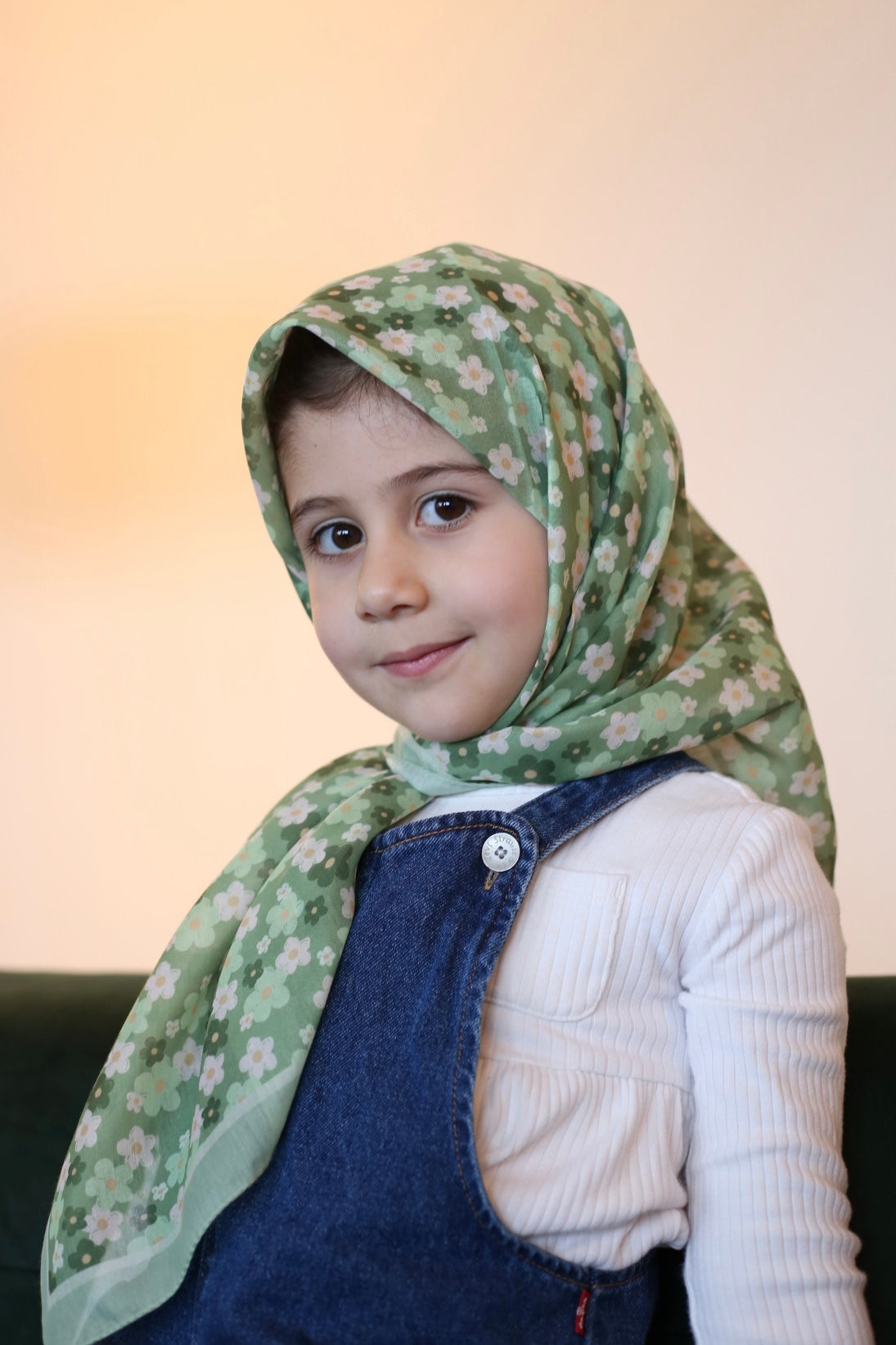Kids Square Scarf - Green Wildflower