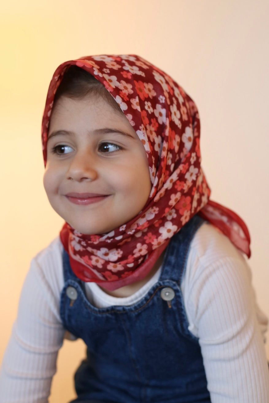 Kids Square Scarf - Burgundy Wildflower