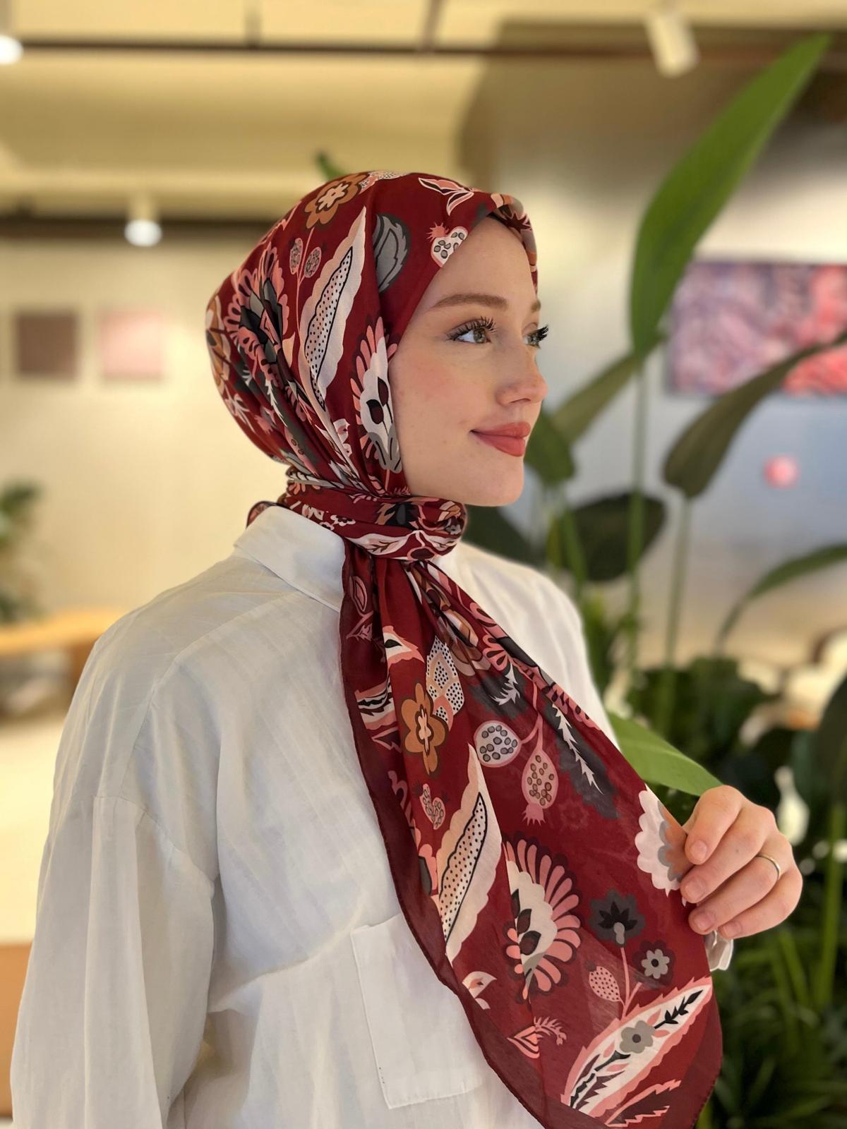 Ethnic Square Scarf - Burgundy