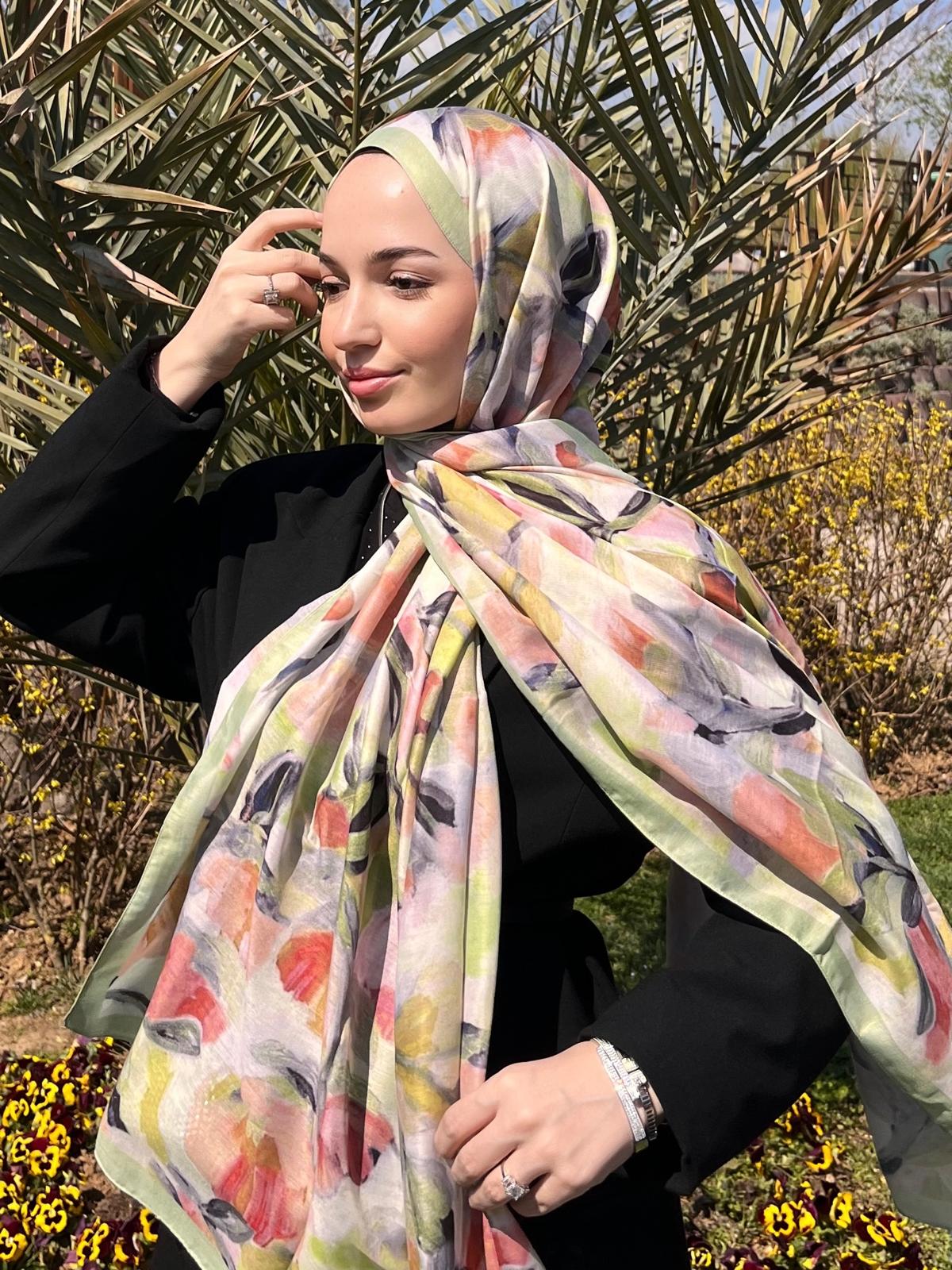 Floral Brush Hijab - Pistachio