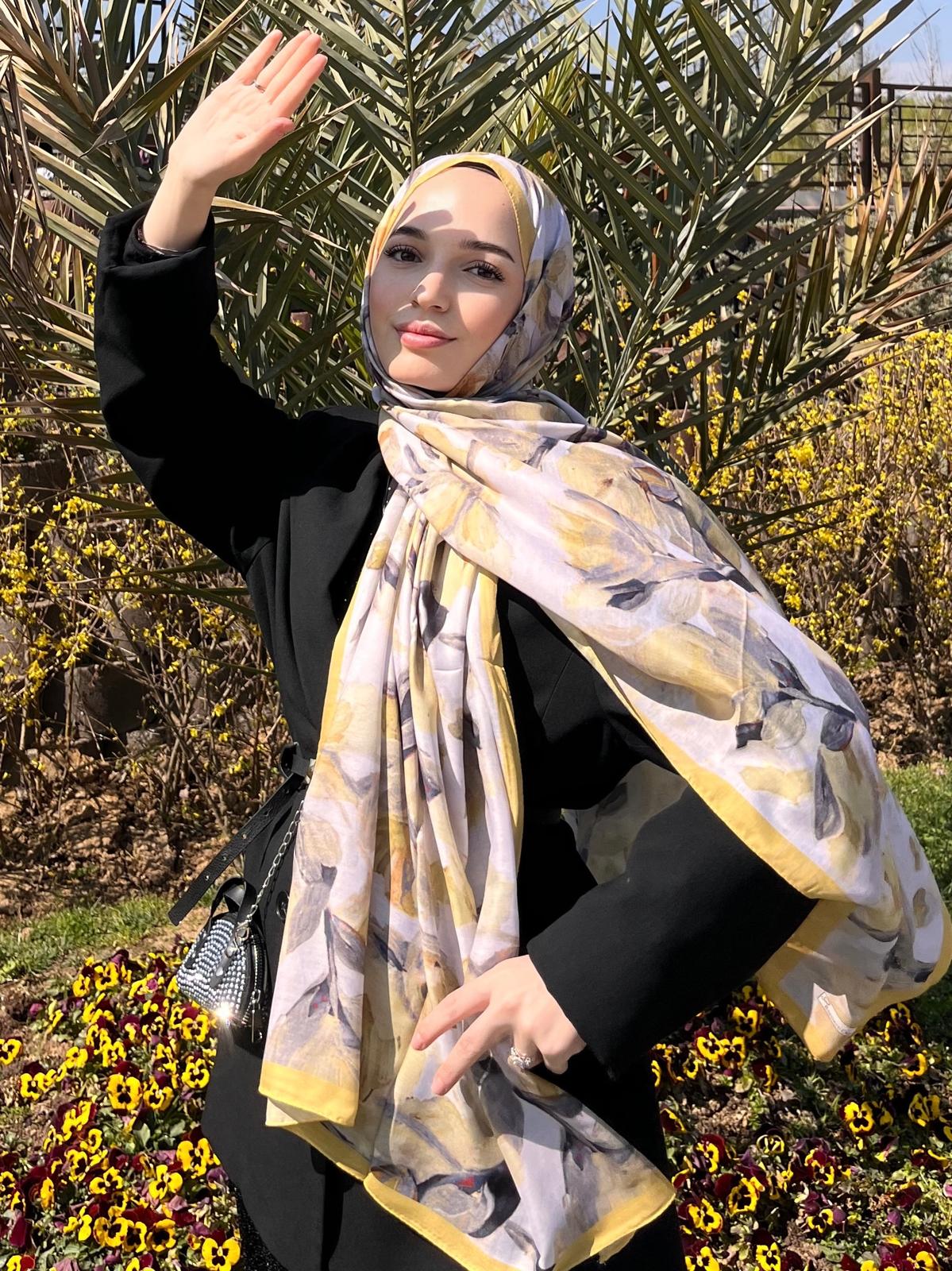 Floral Brush Hijab - Mustard