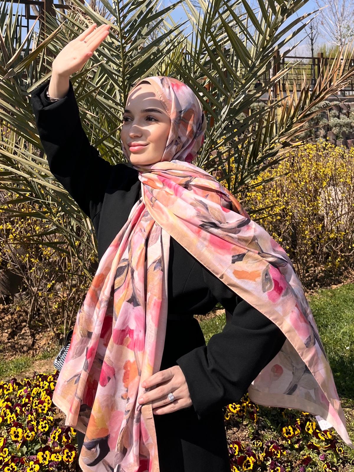Floral Brush Hijab - Latte