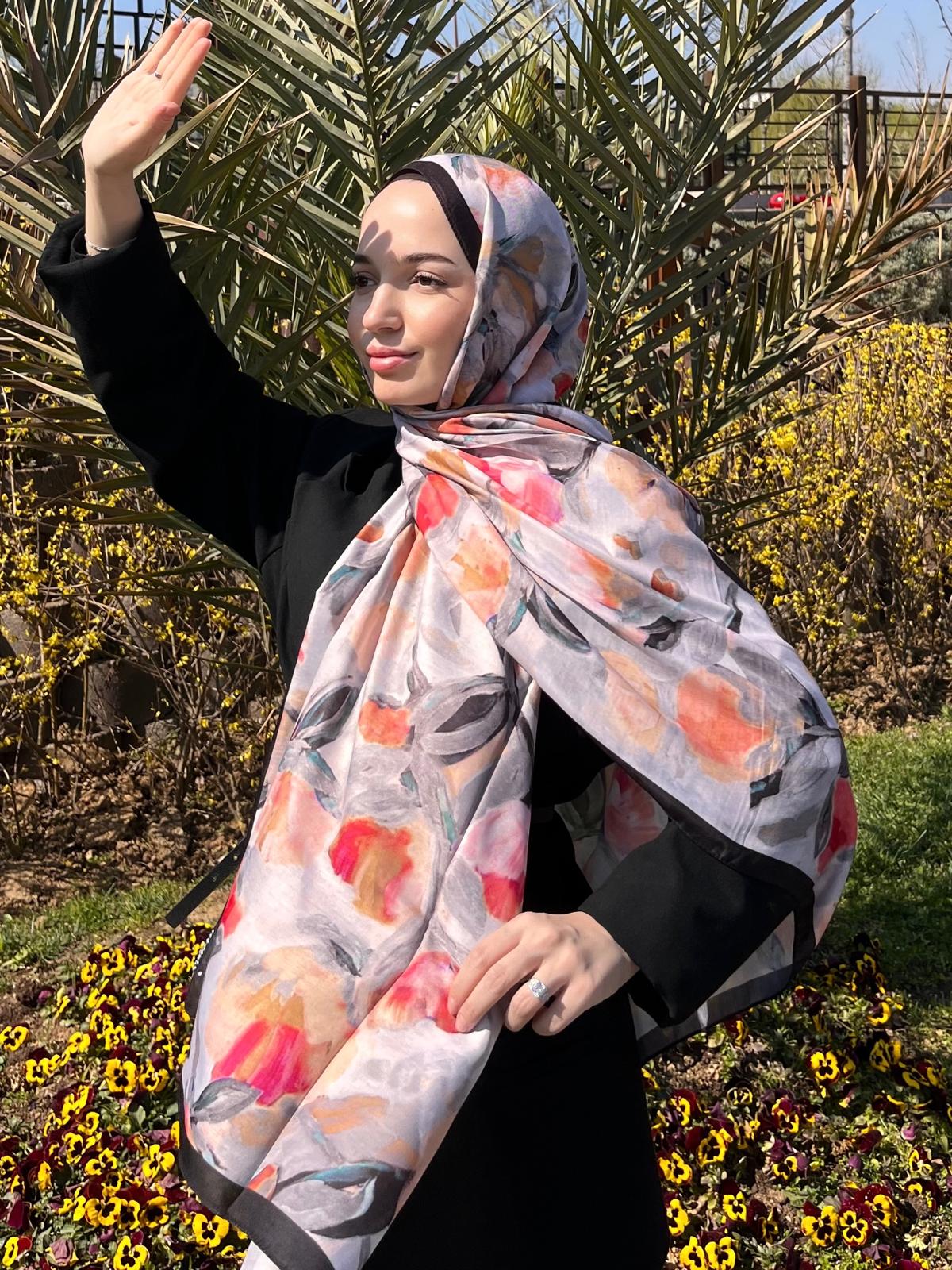 Floral Brush Hijab - Black Multicolor