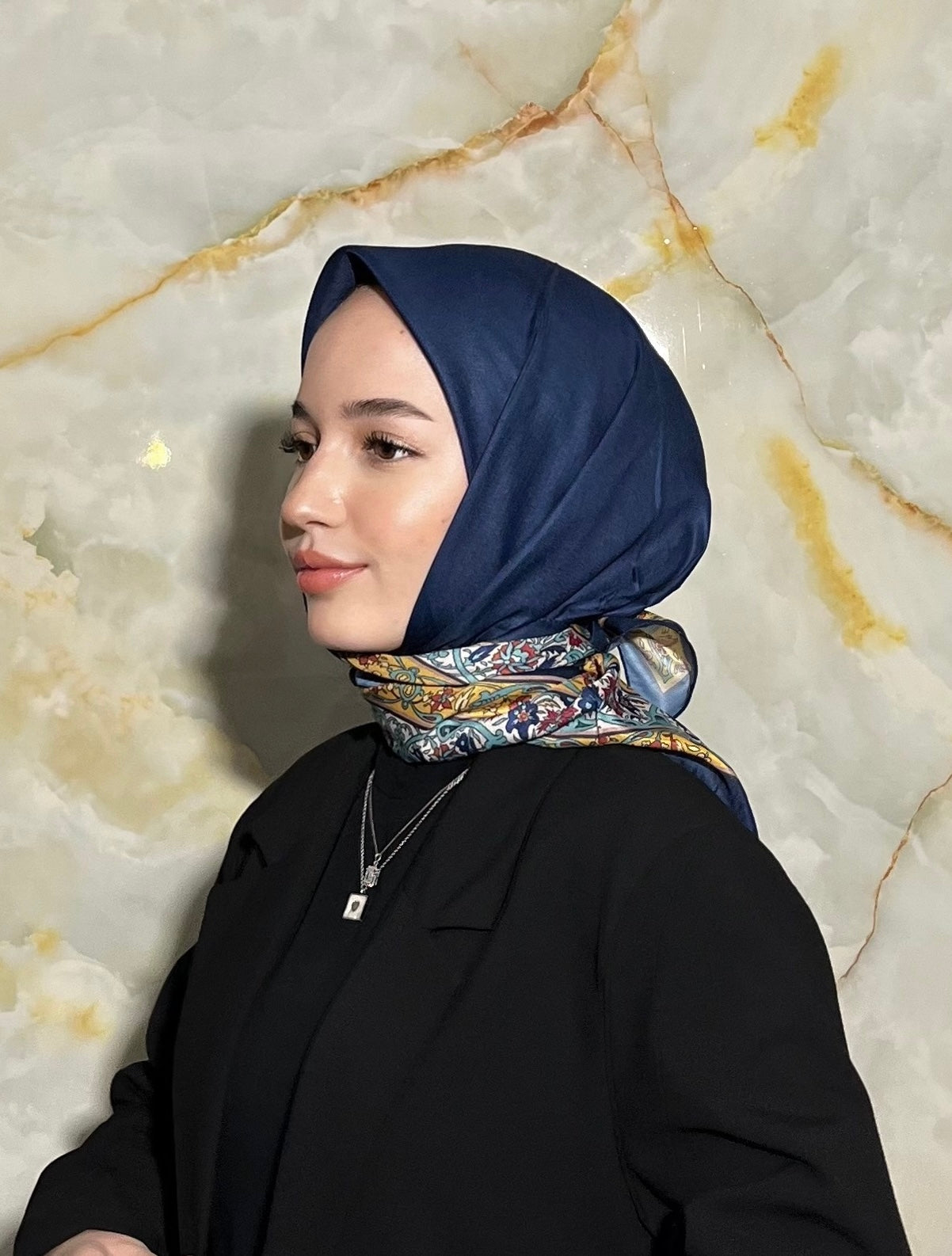 Royal Square Scarf - Navy Blue